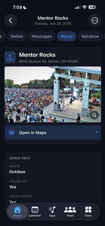 BandHQ venue details screen